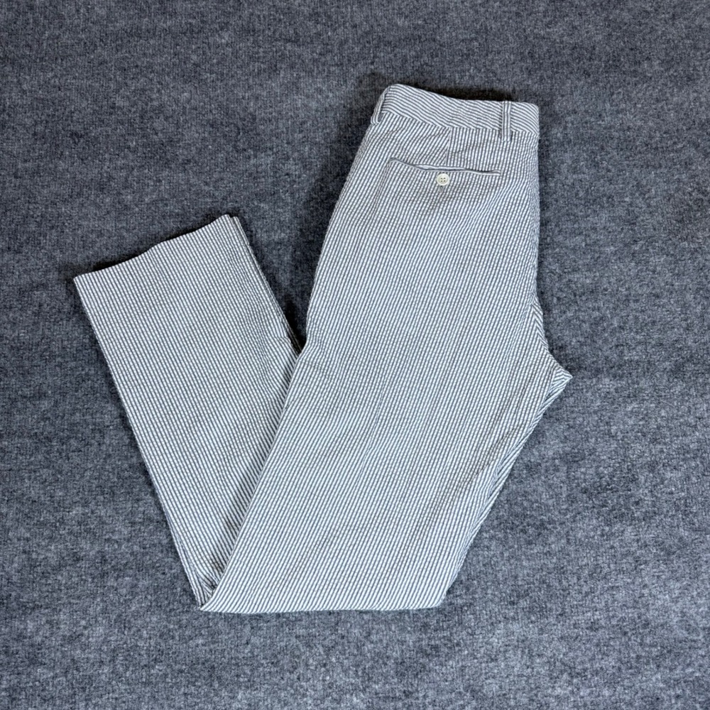 Bonobos Mens 33 Standard Fit Seersucker Pants Blue White Striped Cotton Blend